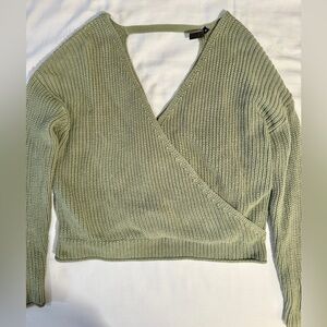 Moon & Madison Wrap V-Neck Sage Green Sweater